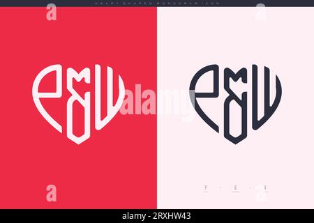 Initial PW letters with red heart and love logo flat icon monogram concept Stock Vector