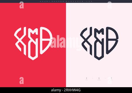Initial XB letters with red heart and love logo flat icon monogram concept Stock Vector
