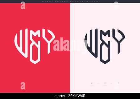 Initial WY letters with red heart and love logo flat icon monogram concept Stock Vector