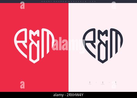 Initial RM letters with red heart and love logo flat icon monogram concept Stock Vector