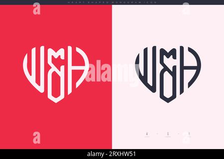 Initial WH letters with red heart and love logo flat icon monogram concept Stock Vector