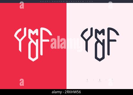 Initial YF letters with red heart and love logo flat icon monogram concept Stock Vector