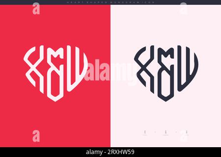 Initial XW letters with red heart and love logo flat icon monogram concept Stock Vector