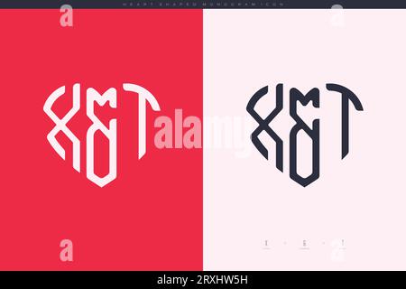Initial XT letters with red heart and love logo flat icon monogram concept Stock Vector