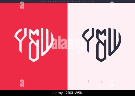 Initial YW letters with red heart and love logo flat icon monogram concept Stock Vector