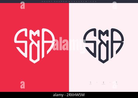 Initial SR letters with red heart and love logo flat icon monogram concept Stock Vector