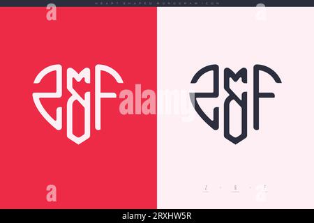 Initial ZF letters with red heart and love logo flat icon monogram concept Stock Vector