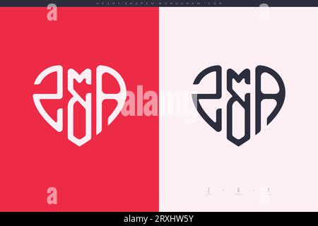 Initial ZA letters with red heart and love logo flat icon monogram concept Stock Vector