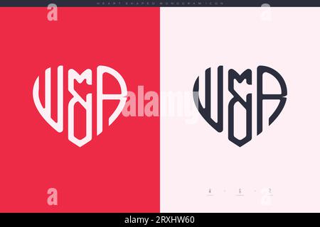 Initial WR letters with red heart and love logo flat icon monogram concept Stock Vector
