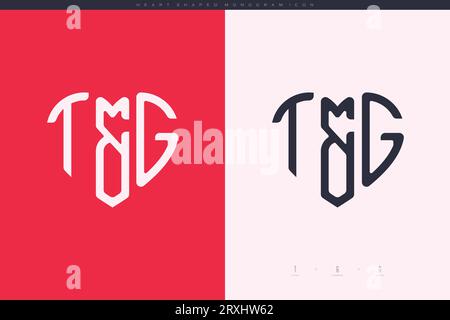 Initial TG letters with red heart and love logo flat icon monogram concept Stock Vector
