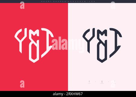 Initial YI letters with red heart and love logo flat icon monogram concept Stock Vector