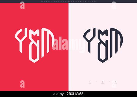 Initial YM letters with red heart and love logo flat icon monogram concept Stock Vector