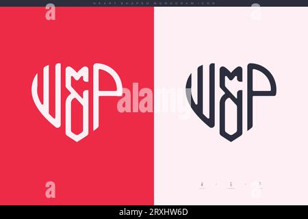 Initial WP letters with red heart and love logo flat icon monogram concept Stock Vector