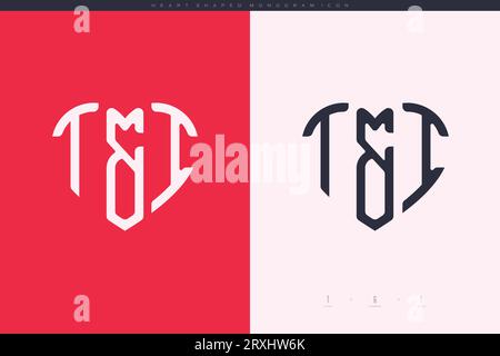 Initial TI letters with red heart and love logo flat icon monogram concept Stock Vector