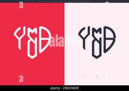 Initial YB letters with red heart and love logo flat icon monogram concept Stock Vector