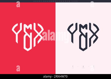 Initial YX letters with red heart and love logo flat icon monogram concept Stock Vector
