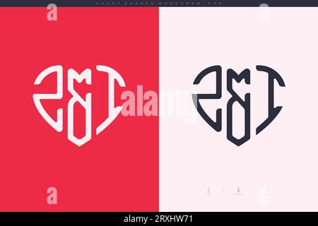 Initial ZI letters with red heart and love logo flat icon monogram concept Stock Vector