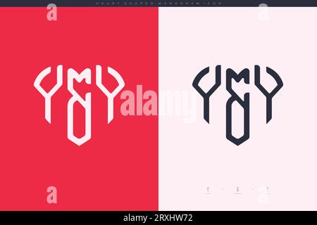 Initial YY letters with red heart and love logo flat icon monogram concept Stock Vector