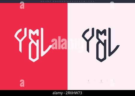 Initial YL letters with red heart and love logo flat icon monogram concept Stock Vector