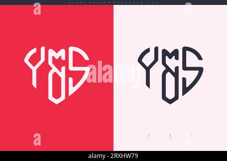 Initial YS letters with red heart and love logo flat icon monogram concept Stock Vector