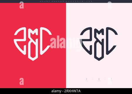 Initial ZC letters with red heart and love logo flat icon monogram concept Stock Vector