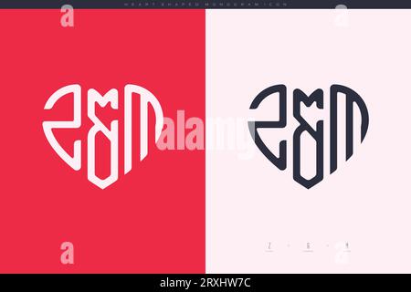 Initial ZM letters with red heart and love logo flat icon monogram concept Stock Vector