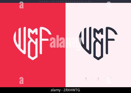 Initial WF letters with red heart and love logo flat icon monogram concept Stock Vector