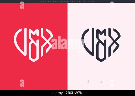 Initial VX letters with red heart and love logo flat icon monogram concept Stock Vector