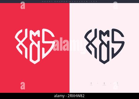 Initial XS letters with red heart and love logo flat icon monogram concept Stock Vector