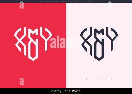 Initial XY letters with red heart and love logo flat icon monogram concept Stock Vector