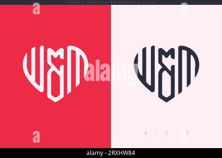 Initial WM letters with red heart and love logo flat icon monogram concept Stock Vector