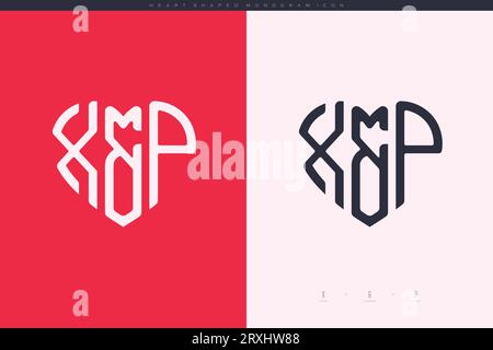 Initial XP letters with red heart and love logo flat icon monogram concept Stock Vector