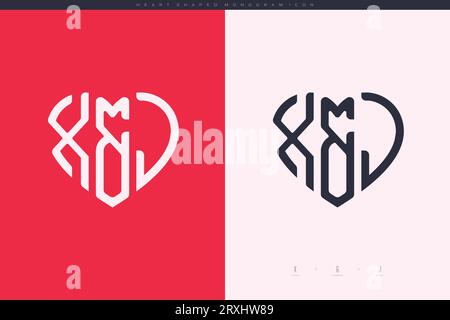 Initial XJ letters with red heart and love logo flat icon monogram concept Stock Vector