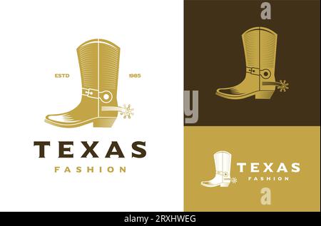 Texas Cowboy Boot Silhouette in Vintage Retro style Western Country symbol Stock Vector