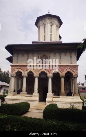 Sitaru, Ilfov County, Romania, approx. 2000. Exterior view of Balamuci Monastery, a historical monument from the 18th century. Stock Photo