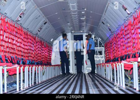Ghaziabad, India. 25th Sep, 2023. GHAZIABAD, INDIA - SEPTEMBER 25: A view of C-295 MW transport aircraft during its induction into Indian Air Force at the Hindon Air Force Station on September 25, 2023 in Ghaziabad, India. (Photo by Sakib Ali/Hindustan Times/Sipa USA) Credit: Sipa USA/Alamy Live News Stock Photo