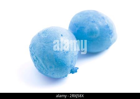 Blue Freeze Dried Saltwater Taffy on a White Background Stock Photo