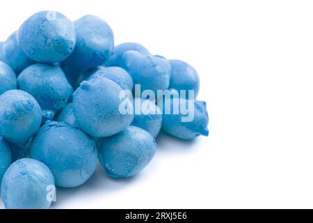 Blue Freeze Dried Saltwater Taffy on a White Background Stock Photo