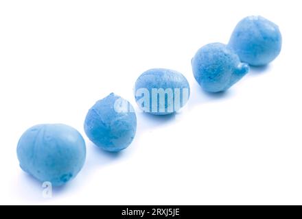 Blue Freeze Dried Saltwater Taffy on a White Background Stock Photo