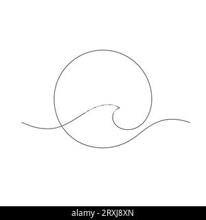 ocean wave pattern in round shape minimalism concept one line drawing Stock Vector
