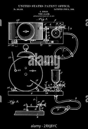 Vintage 1908 time alarm patent Stock Vector