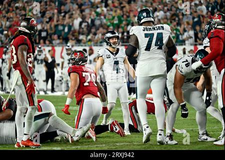 Philadelphia Eagles place kicker Jake Elliott (4) against the Jacksonville  Jaguars during an NFL football game, Sunday, Oct. 2, 2022, in Philadelphia.  The Eagles defeated the Jaguars 29-21. (AP Photo/Rich Schultz Stock Photo -  Alamy