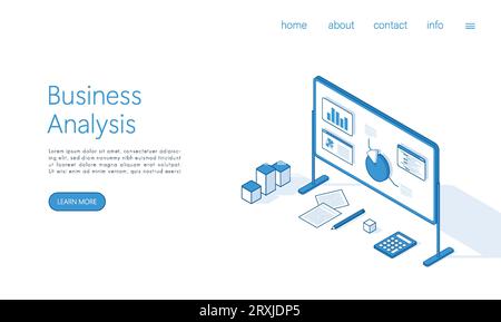 Landing page template business analysis concept illustration. Isometric vector. Stock Vector