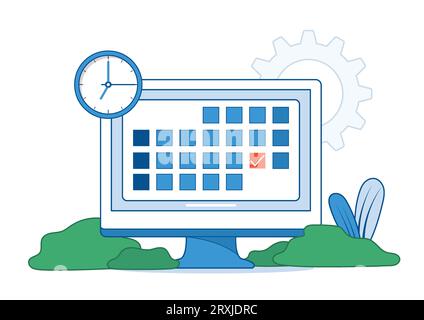 Schedule planning illustration. Planning work tasks, filling check list, making schedule using calendar. Business and organization concept. Vector ill Stock Vector