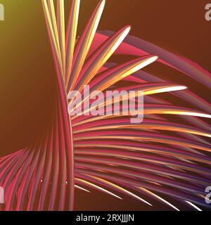 Beautiful yellow abstract magical energy electric spiral twisted cosmic fire lattices from lines, strips, sticks, rods glittering glowing on an orange Stock Vector