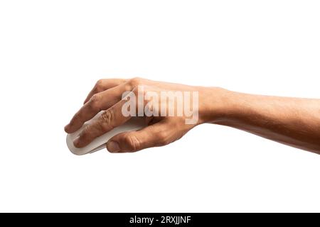 Black male hand using computer mouse on white background Stock Photo