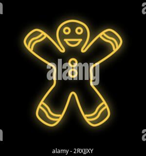 Man cookie neon glow icon. Simple thin line, outline vector of Christmas, new year, joy icons for UI and UX, website or mobile application. Stock Vector