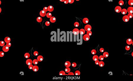 Hand drawn red and white omela holly berry on turquoise background. seamless winter pattern. Stock Vector