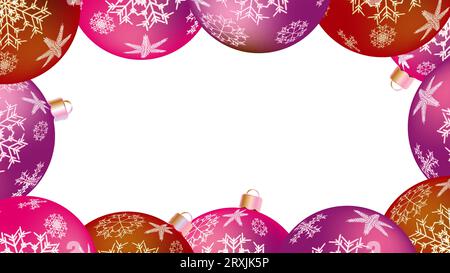 Festive beautiful Christmas winter frame for the New Year of multicolored round balls, Christmas tree decorations with a pattern of snowflakes isolate Stock Vector