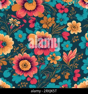 Colorful floral print background. Seamless floral pattern with bright pattern. Stock Vector